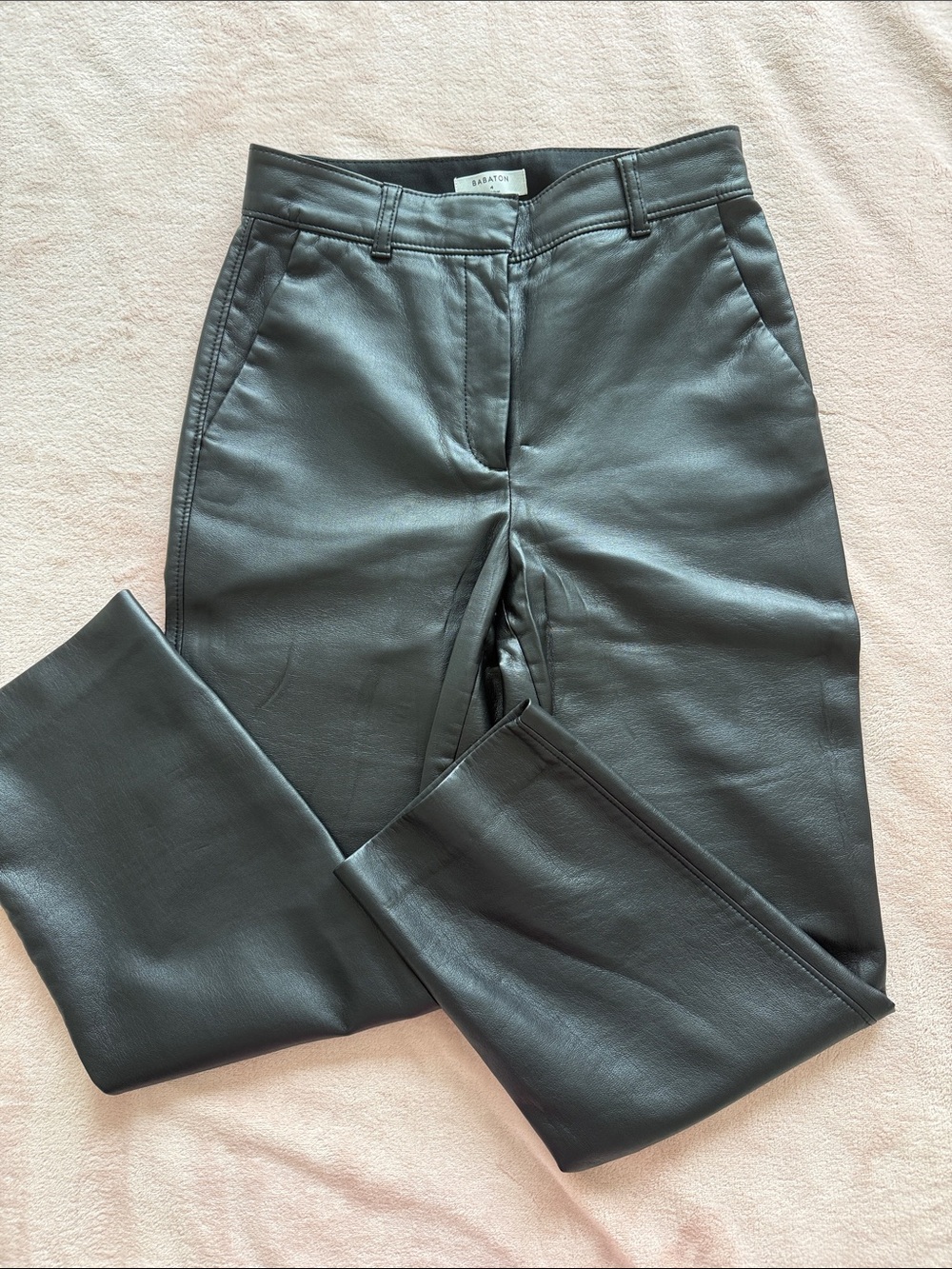 Aritzia Black Faux Leather Straight Leg Ankle-Length Pant